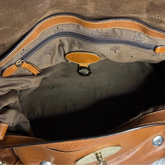 Authentic Mulberry Alexa Leather Satchel with Brass Turnlock - Cognac Brown - Picture 6 of 16